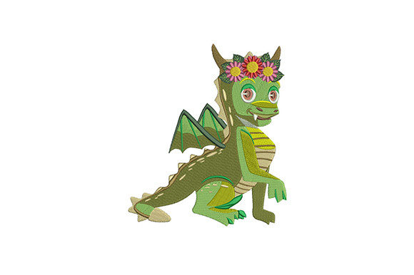 Green Flying Dragon: A Cute Embroidery Design for Etsy