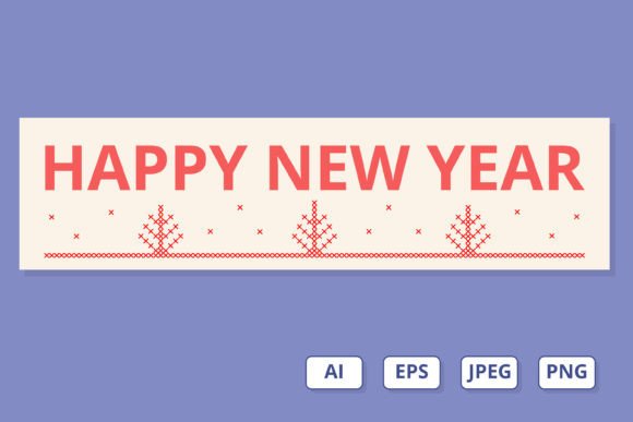 Happy New Year Embroidery Style Banner